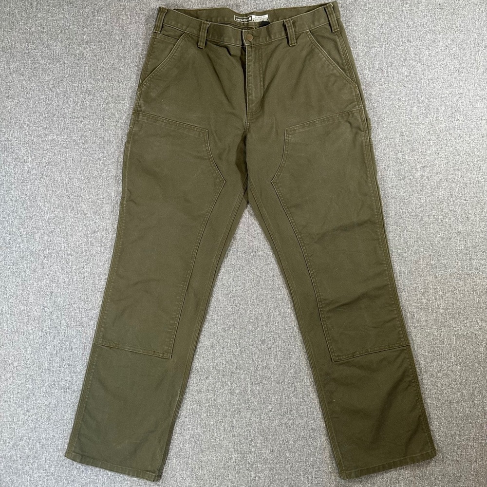 Carhartt Mens 36x32 Rugged Flex Duck Double Front Utility Work Pants Olive Green